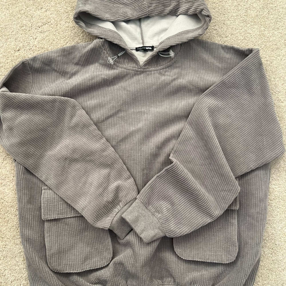 Fashion Nova Gray Corduroy Hoodie